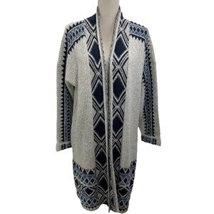 NWT Lucky Brand Blue and White Patterned Cardigan Sweater Size Large